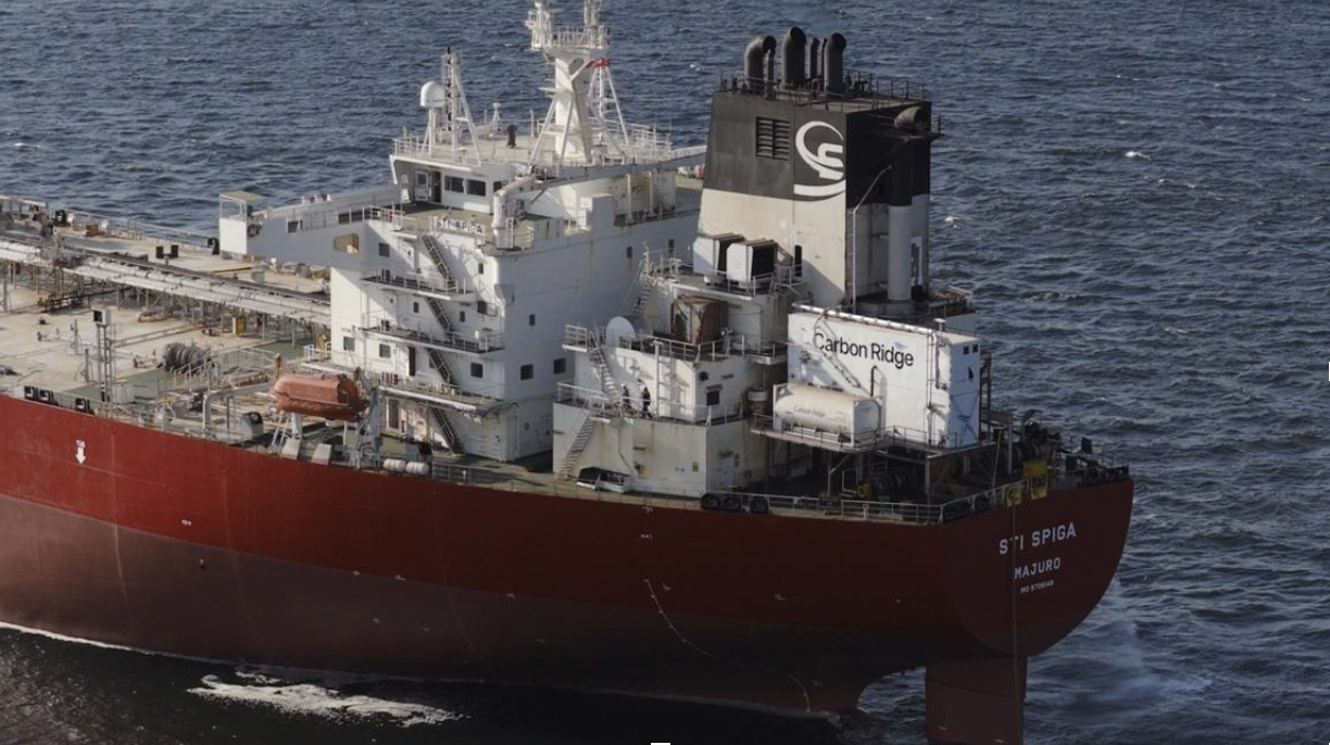 Carbon Ridge’s first carbon capture system, the “Lone Ranger,” installed on the cargo vessel STI SPIGA.  (Photo credits: Businesswire)
